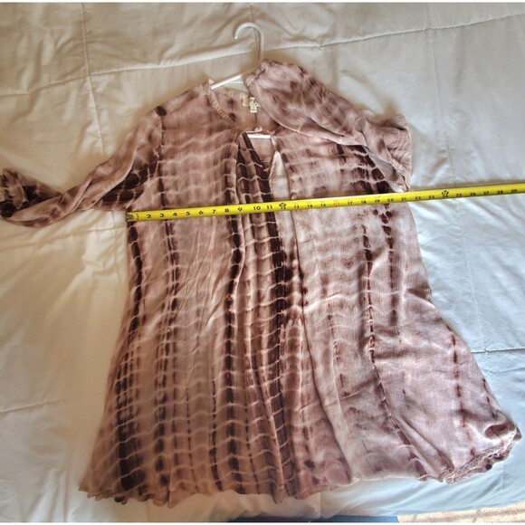 Umgee Blouse Womens Large Tie Dyed Tunic Keyhole Neck Flowy Gauzy Beige Brown - Picture 5 of 7